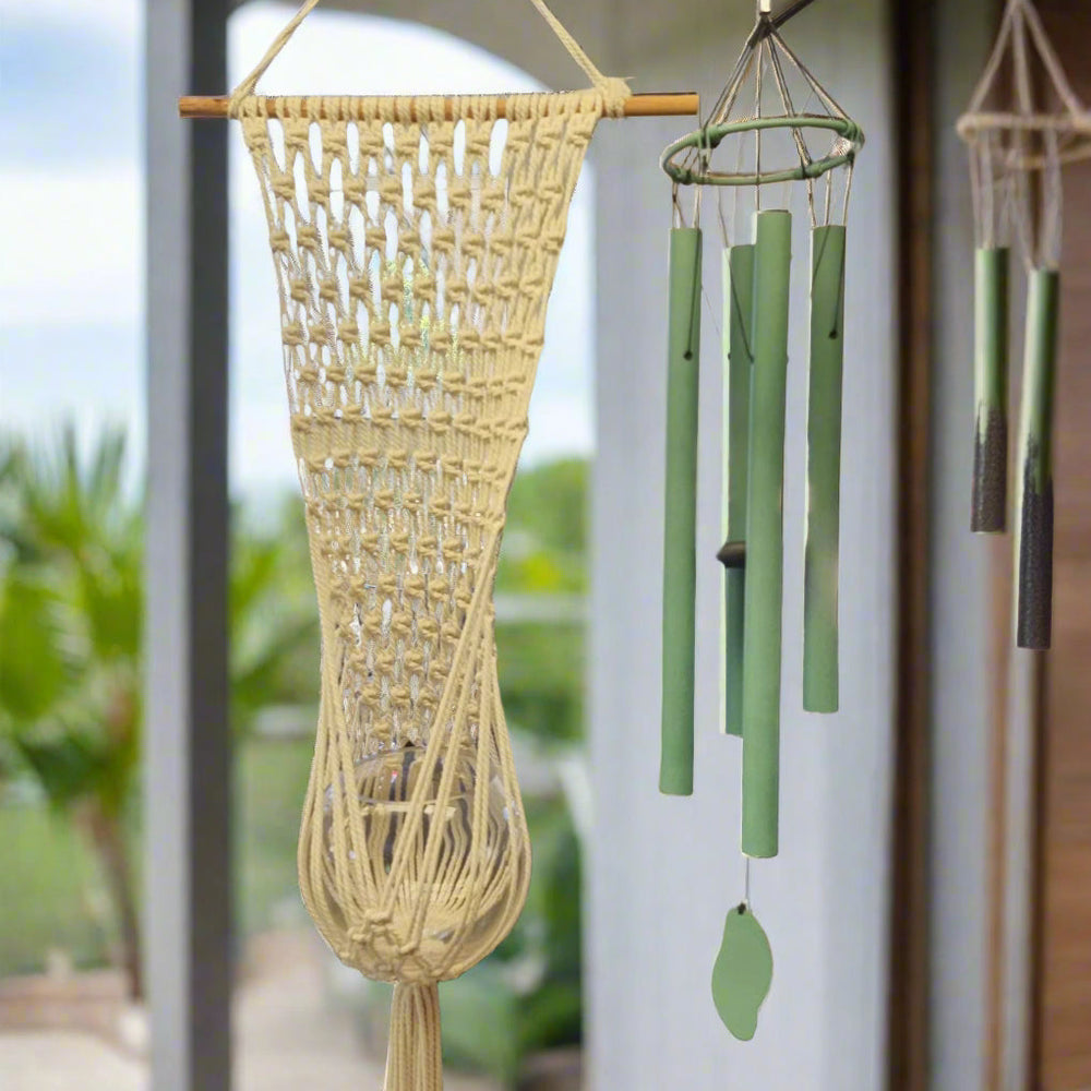 Windchimes, hanging ornaments and macrame