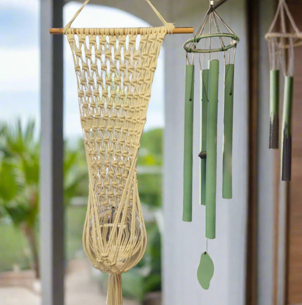 Windchimes, hanging ornaments and macrame