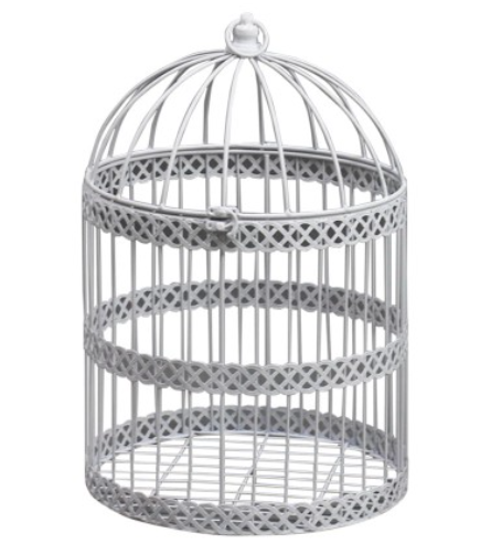 WHITE METAL BIRD CAGE