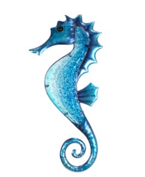 43cm Blue Metal/Glass Seahorse