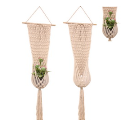 127cm Cream Macrame Pot Holder with Bowl (Including Glass Bowl)