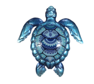 30cm Metal/Glass Blue Turtle Wall Art